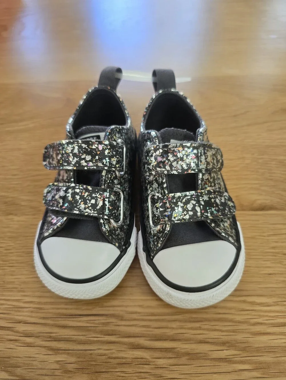 New Converse Kids Glitter Velcro Sneakers - Black with Multicolor Sparkle